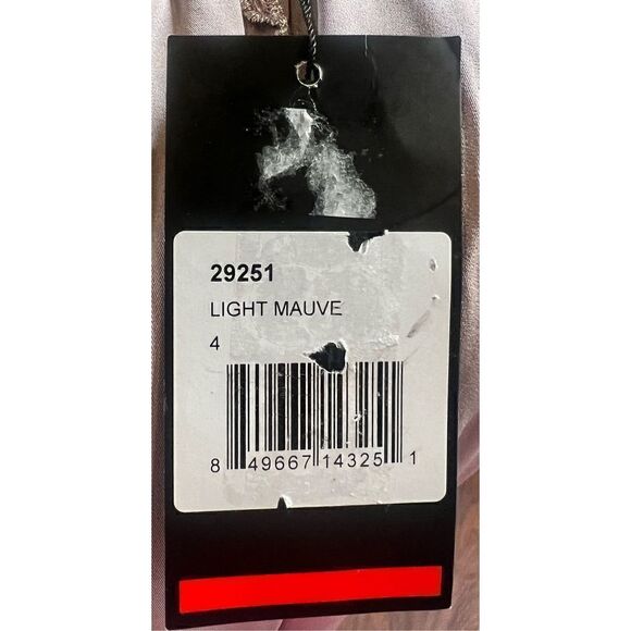 La Femme Jersey Gown with Boat Neckline and Lace Detailing in Light Mauve NWT Si - Picture 6 of 7